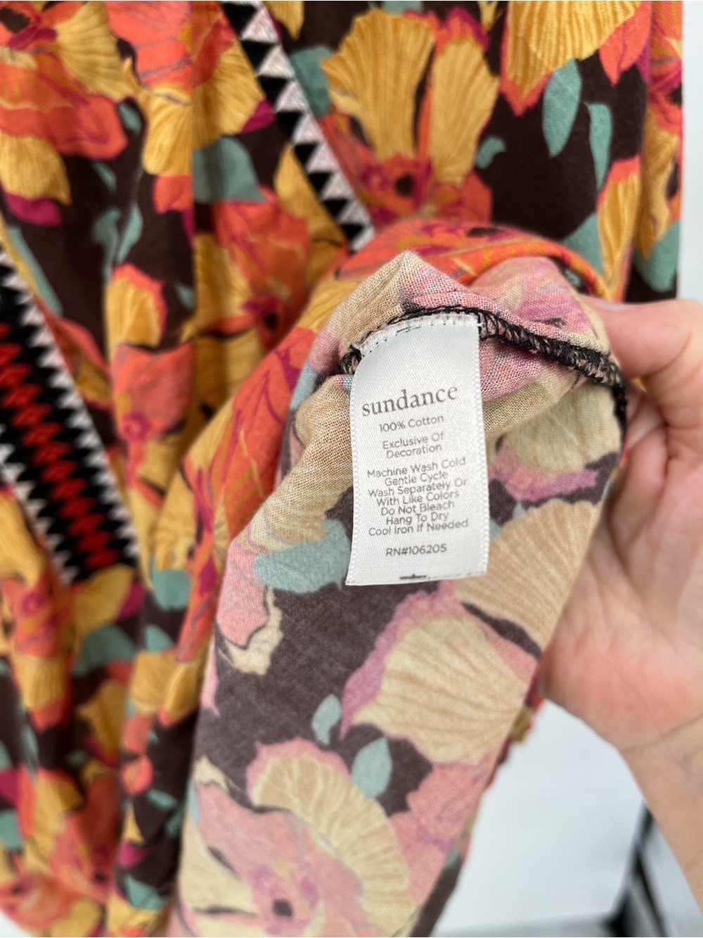 Sundance XL 100% Cotton Floral Peasant Blouse Boho Embroidered V-Neck Fall Top - Picture 6 of 10